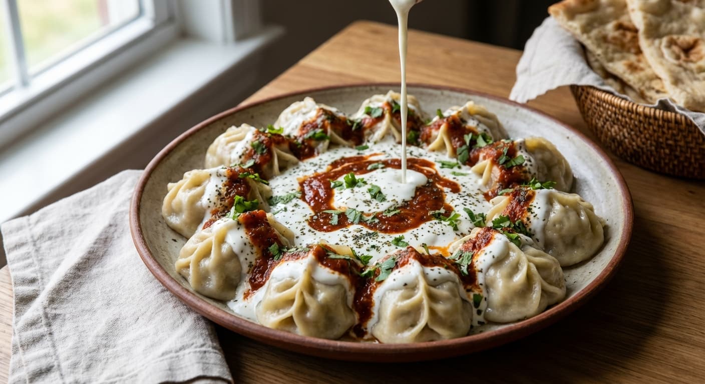 Mantu — Afghan Steamed Dumplings with Yogurt and Lentil Sauce - authentic afghan recipe