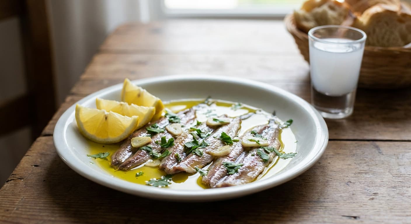 Marinated Anchovies — Fresh anchovies cured in vinegar, garlic, and parsley - authentic greek recipe