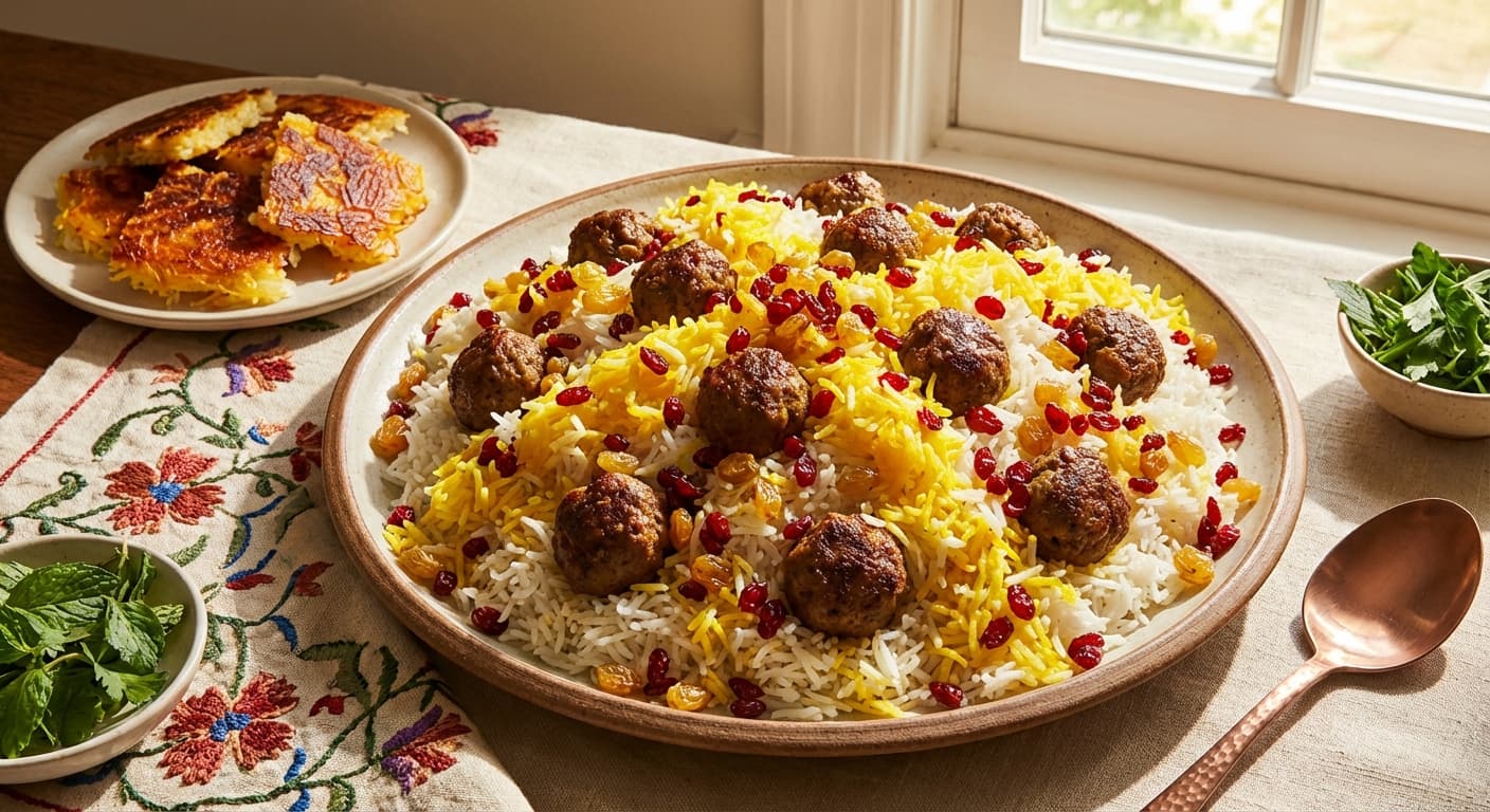 Masaleh Polo — Persian Spiced Rice with Meatballs - authentic persian recipe