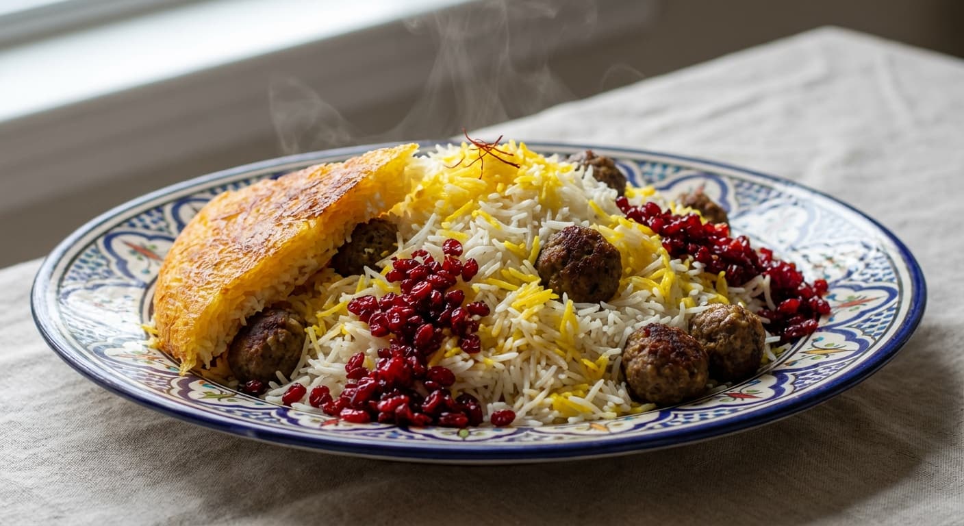 Masaleh Polo — Persian Spiced Rice with Saffron Meatballs and Barberries - authentic persian recipe