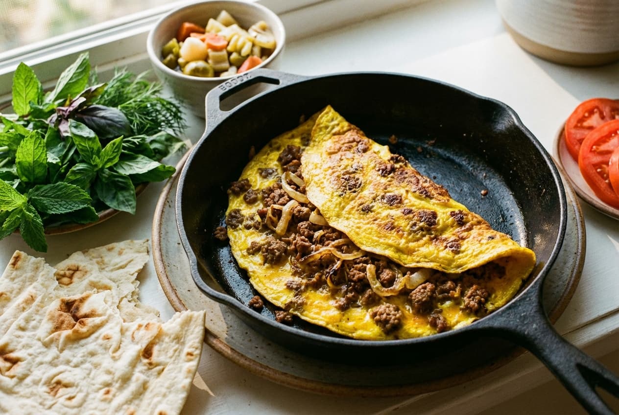 Meat and Egg Omelet — Rustic Persian minced-meat omelet - authentic persian recipe
