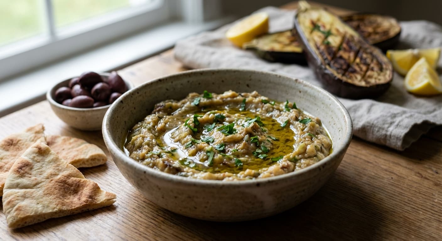 Melitzanosalata — Greek Smoky Roasted Eggplant Dip - authentic greek recipe