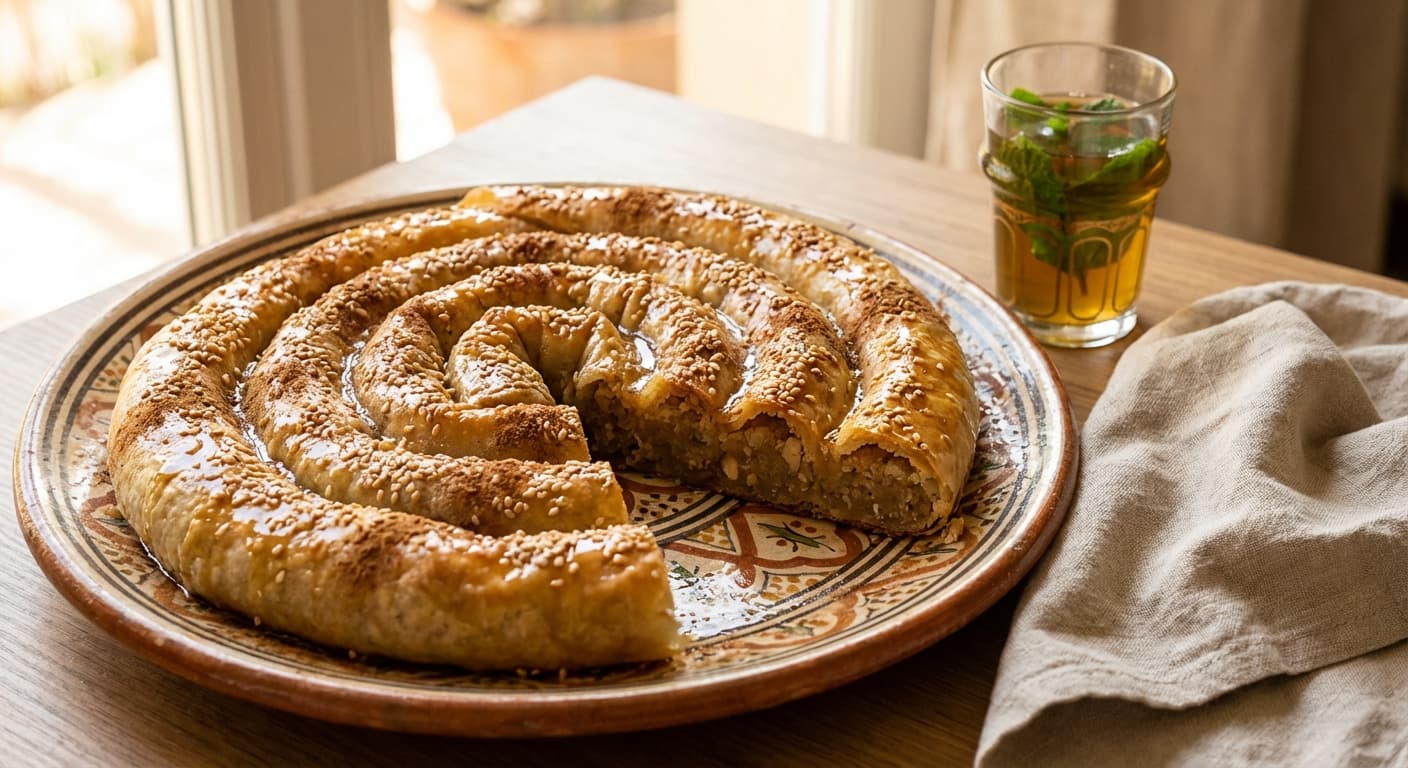 Mhancha — Moroccan Coiled Almond Pastry with Cinnamon - authentic moroccan recipe
