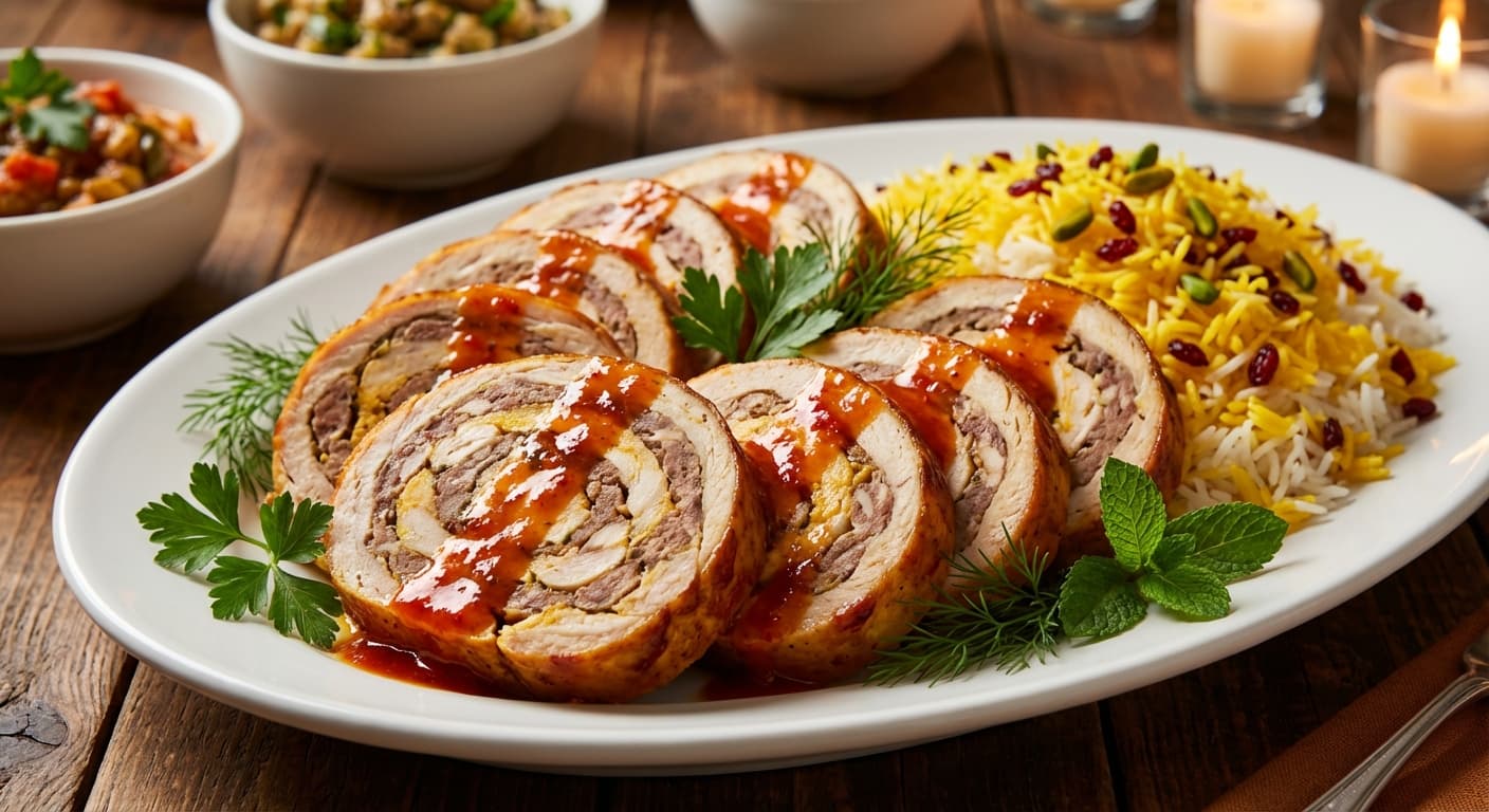 Mixed Meat & Chicken Roulade — Marbled Persian Party Centerpiece - authentic persian recipe