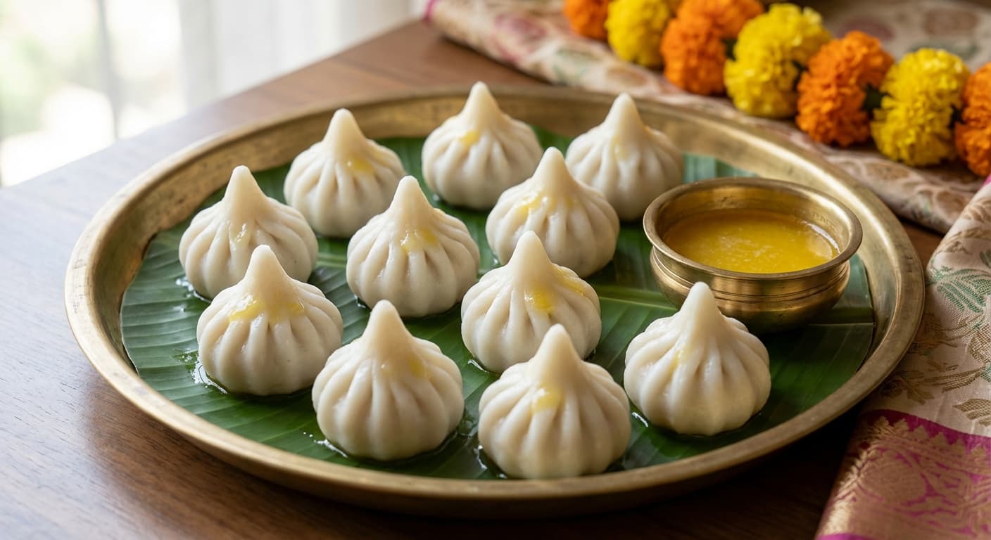 Modak — Steamed coconut-jaggery sweet dumplings for Ganesh Chaturthi - authentic indian recipe