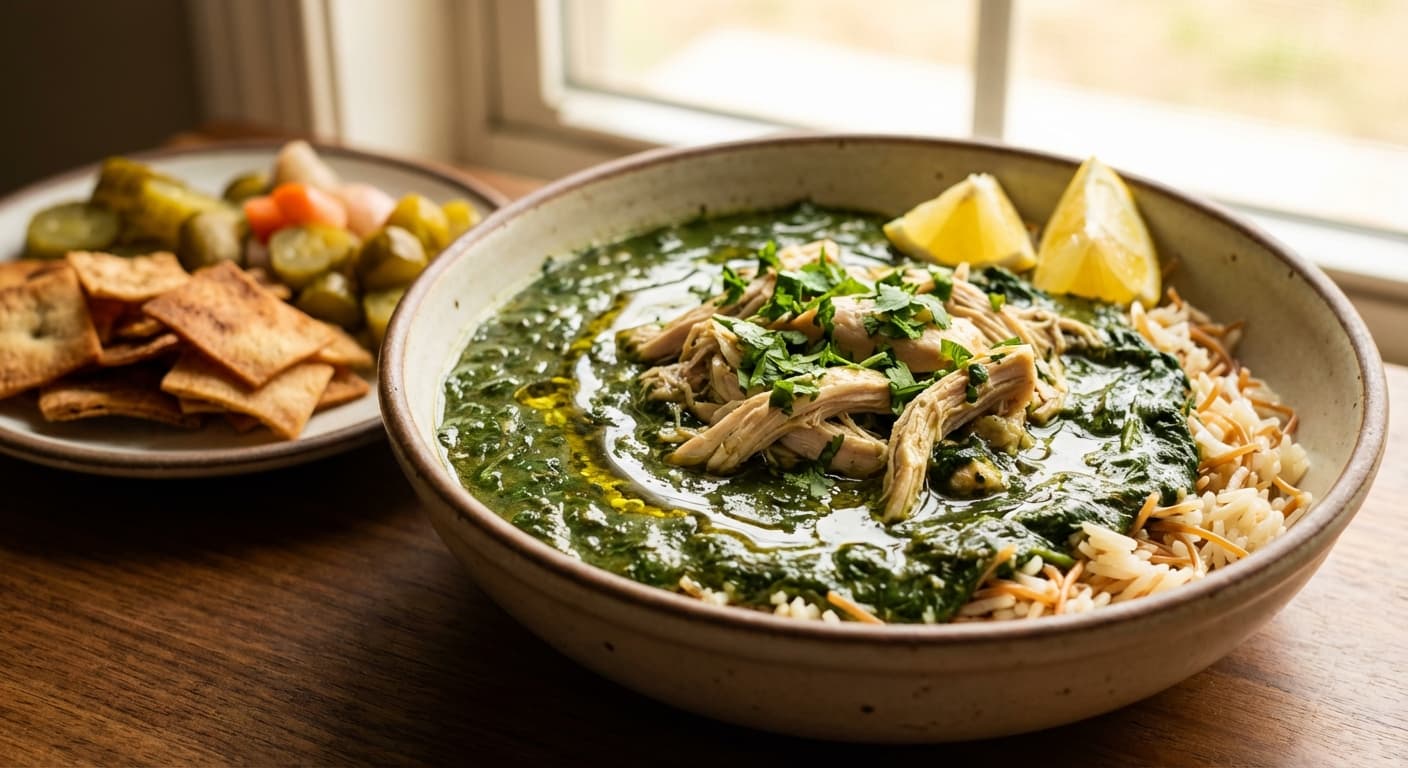 Molokhia — Lebanese Jute Leaf Stew with Chicken - authentic lebanese recipe