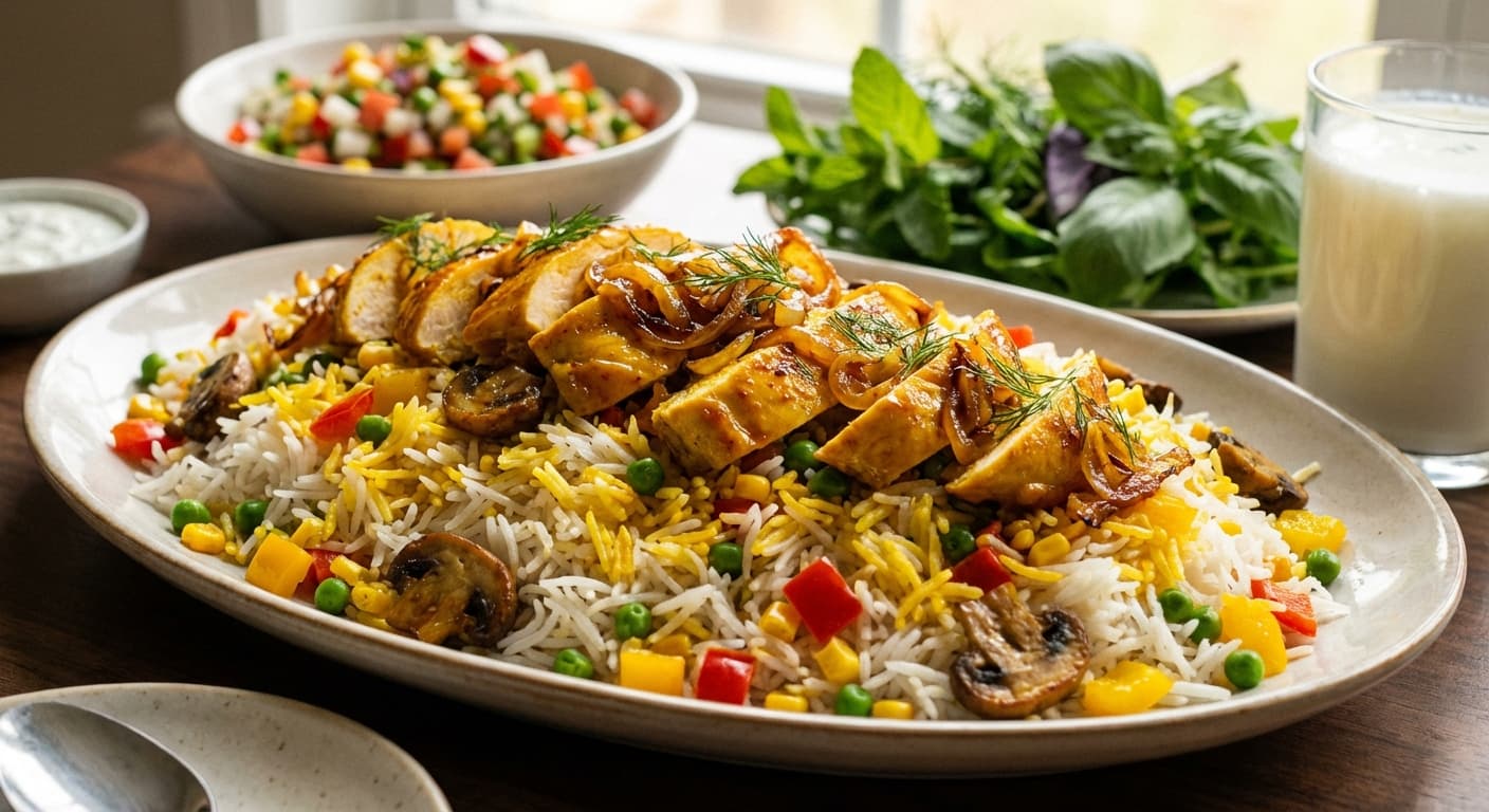 Morgh Polo Ba Sabzijat — Saffron Chicken & Vegetable Rice - authentic persian recipe