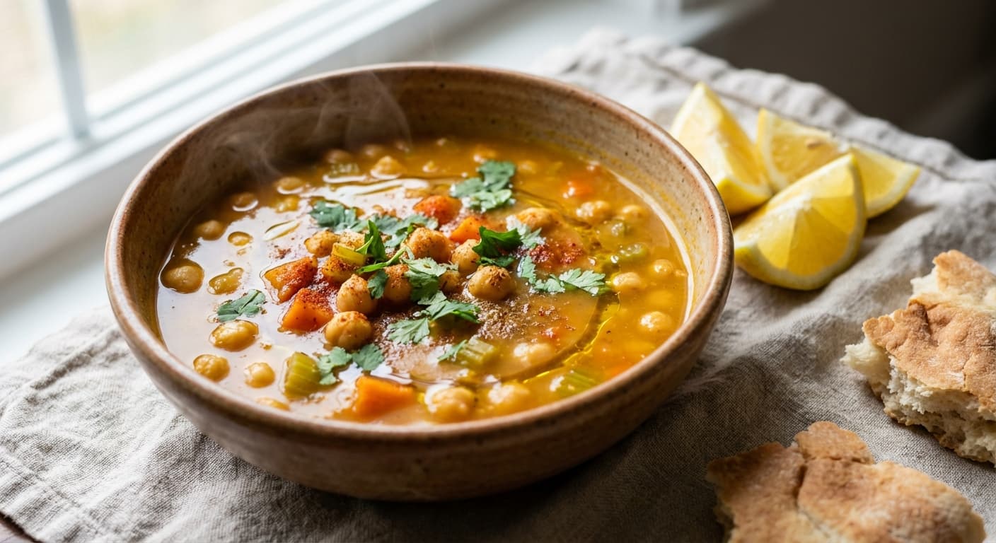 Moroccan Chickpea Soup — Spiced Chickpea Broth with Cumin and Lemon - authentic moroccan recipe