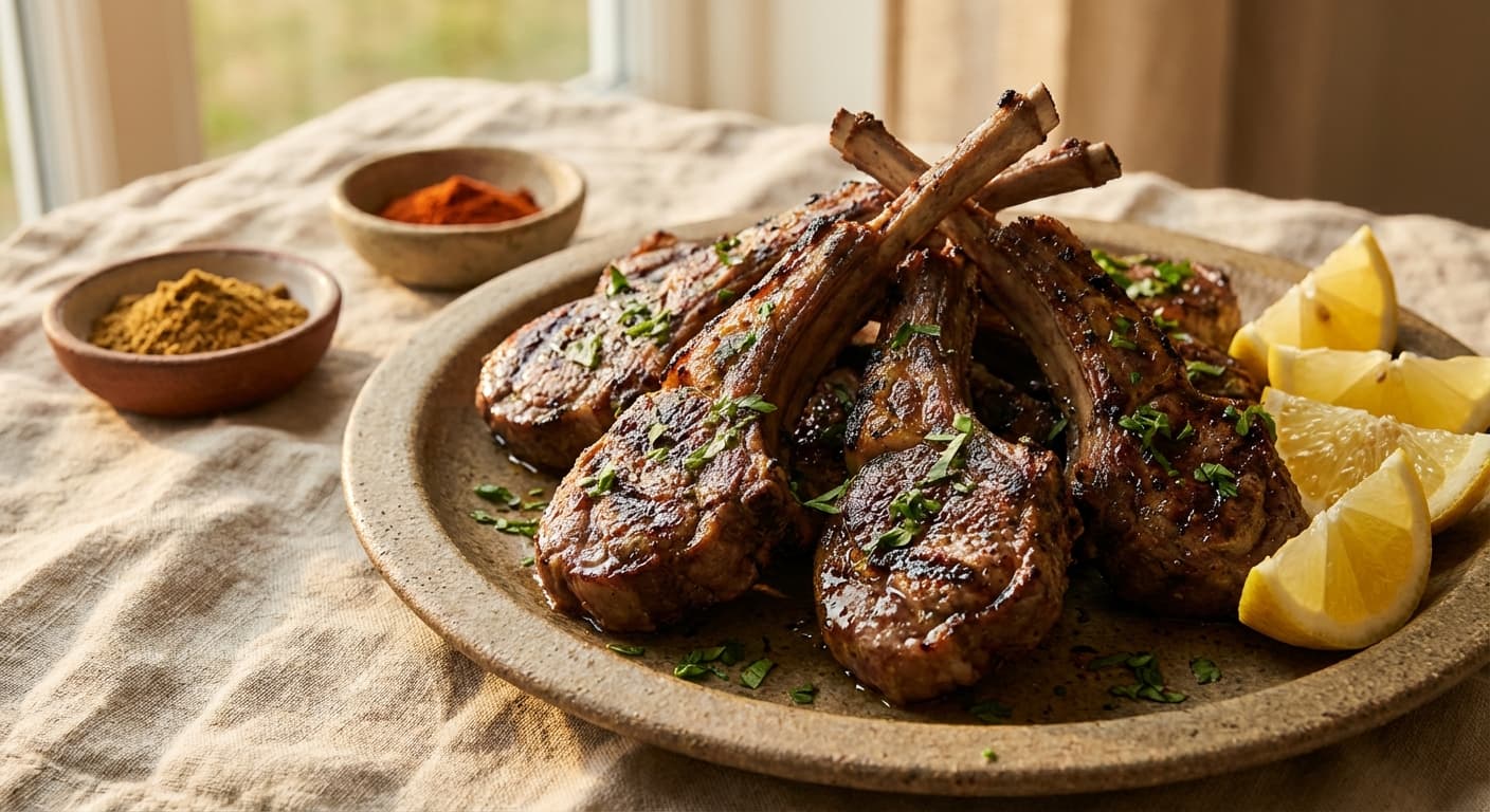 Moroccan Grilled Lamb Chops — Cumin and paprika marinated chops with chermoula-style aromatics - authentic moroccan recipe