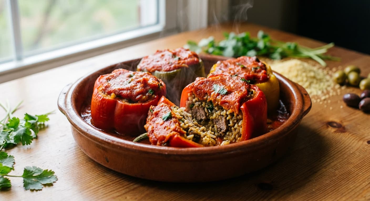 Moroccan Stuffed Peppers — Bell Peppers with Spiced Rice and Lamb - authentic moroccan recipe
