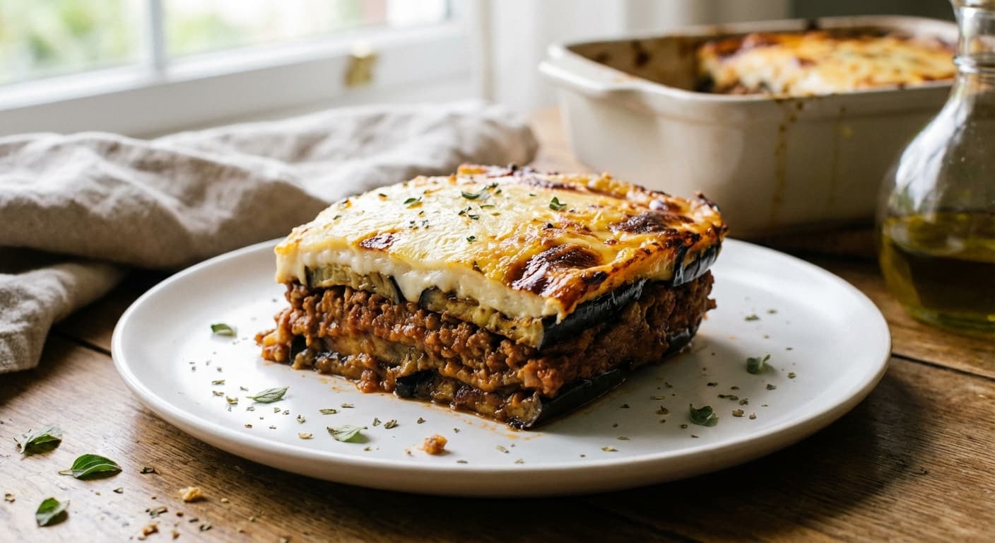 Moussaka — Classic Greek Layered Eggplant and Beef Bake - authentic greek recipe