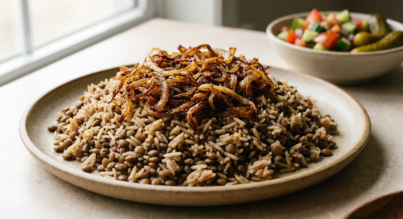Mujadara — Lebanese Lentils and Rice with Crispy Fried Onions - authentic lebanese recipe