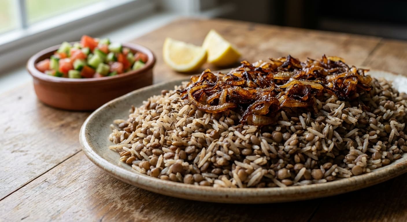 Mujaddara — Lebanese Lentil and Rice Pilaf with Crispy Onions - authentic lebanese recipe