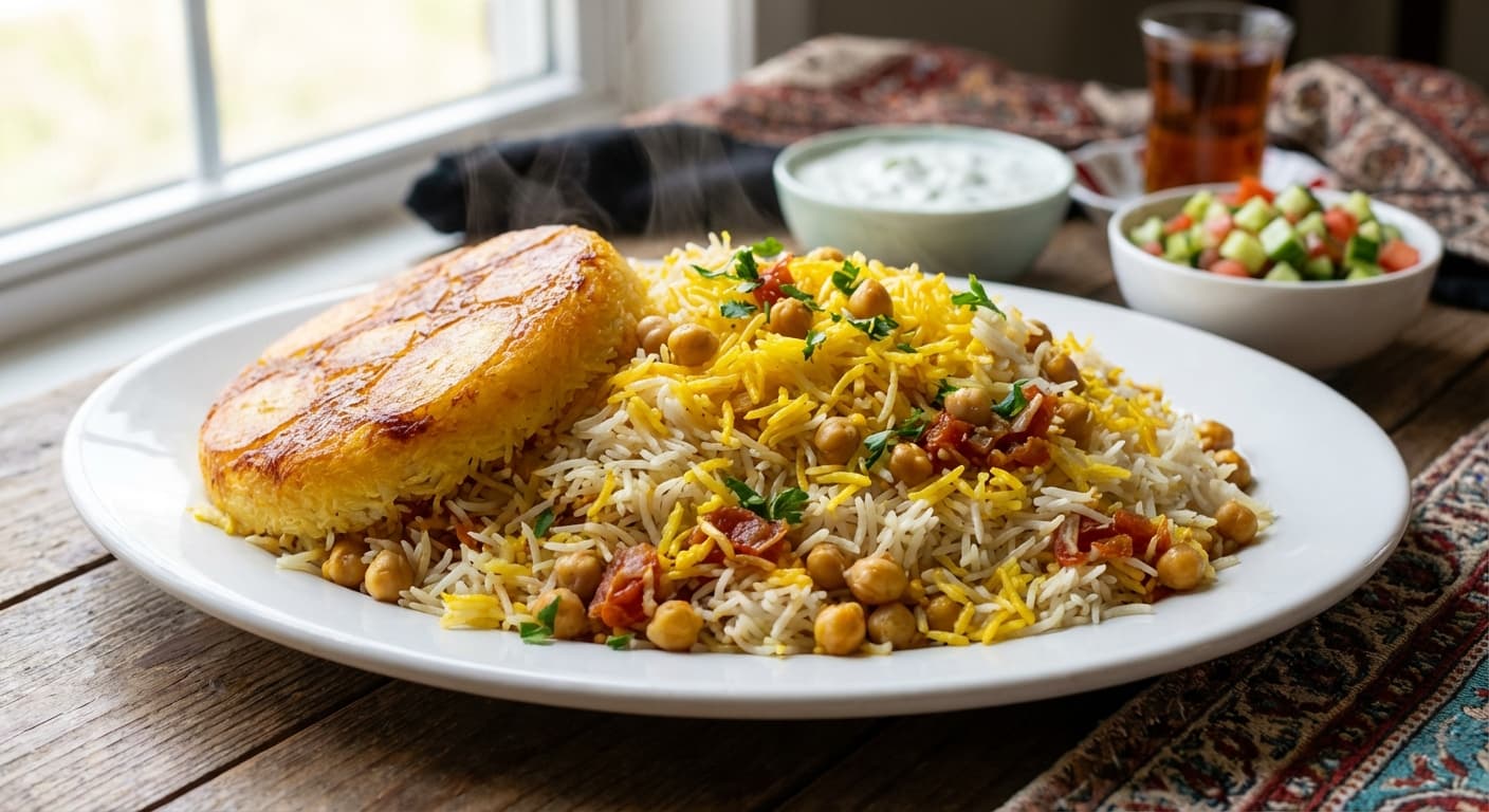 Nokhod Polo — Persian Aromatic Chickpea Rice with Saffron - authentic persian recipe