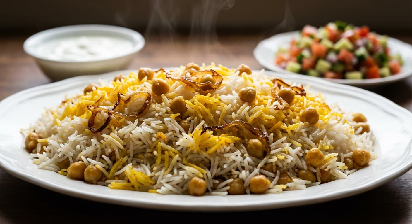 Nokhod Polo — Saffron Chickpea Rice with Warm Spices - authentic persian recipe