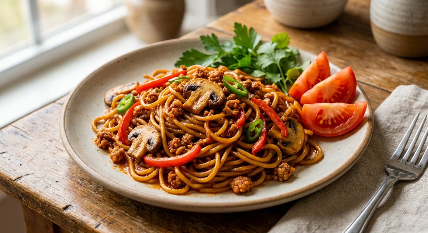 Noodles with Soy and Peppers — Persian-Style Spicy Tomato Soy Noodle Stir-Fry - authentic persian recipe