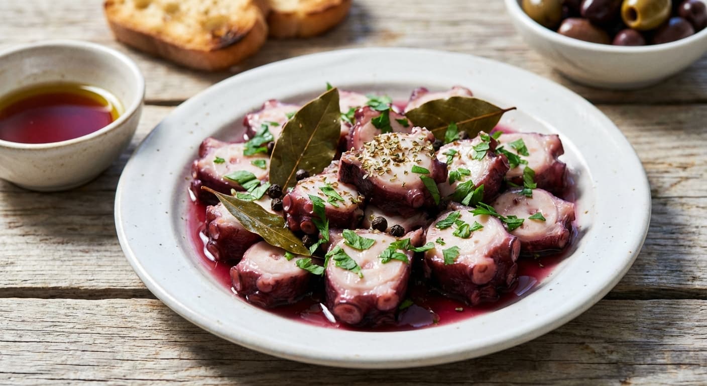 Octopus in Vinegar — Boiled octopus with vinegar and bay - authentic greek recipe