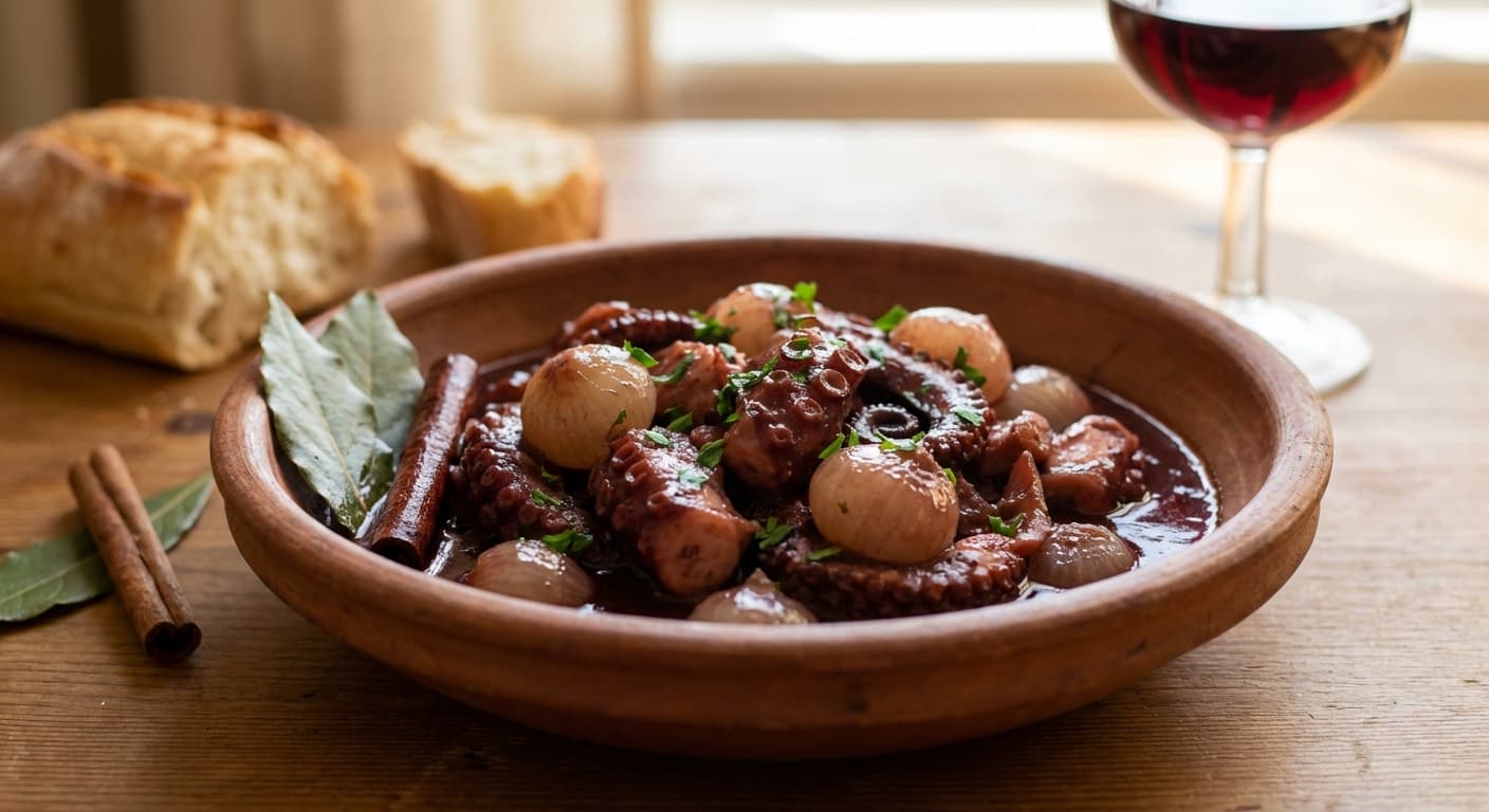 Octopus Stifado — Octopus with Pearl Onions and Red Wine - authentic greek recipe