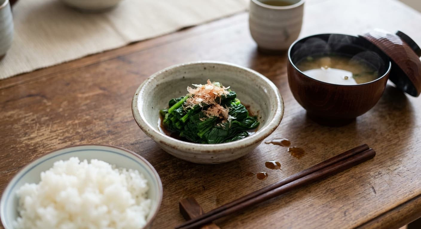 Ohitashi — Japanese Blanched Spinach with Bonito Dashi and Soy - authentic japanese recipe