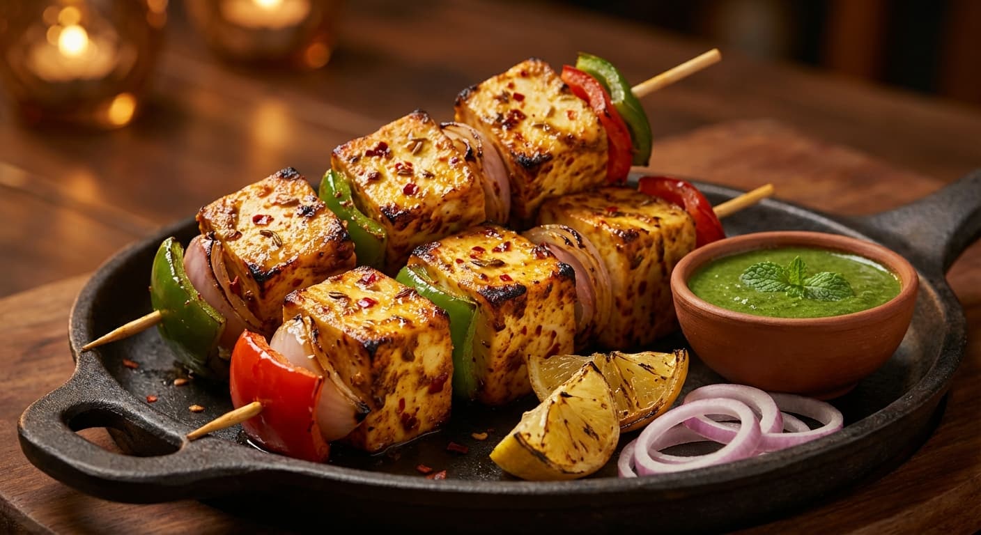 Paneer Tikka — Indian Grilled Marinated Cottage Cheese Skewers - authentic indian recipe