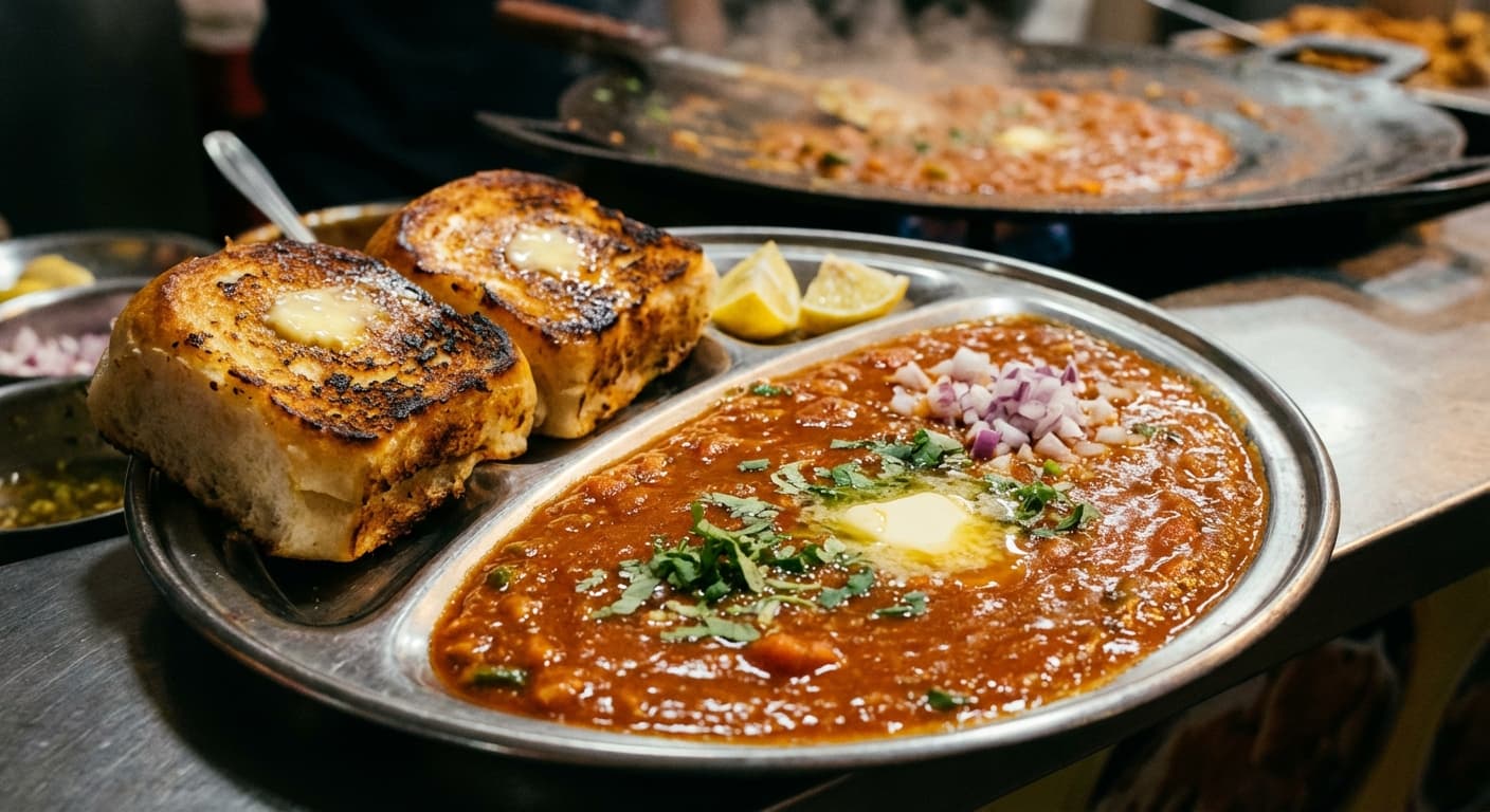 Pav Bhaji — Mumbai-Style Spiced Mashed Vegetable Curry with Buttered Rolls - authentic indian recipe