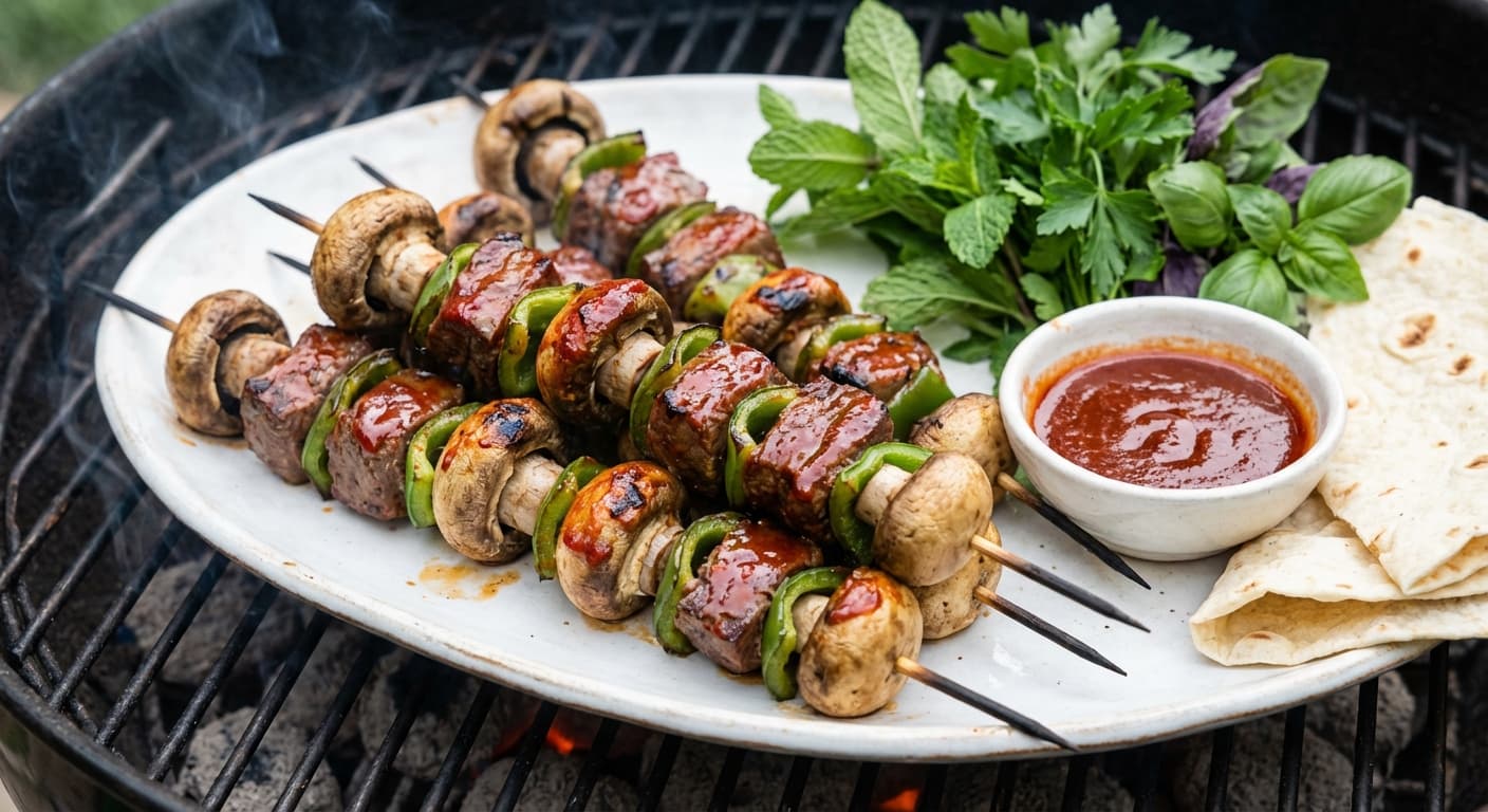 Kabab-e Gharch va Felfel — Persian Beef & Mushroom Skewers - authentic persian recipe