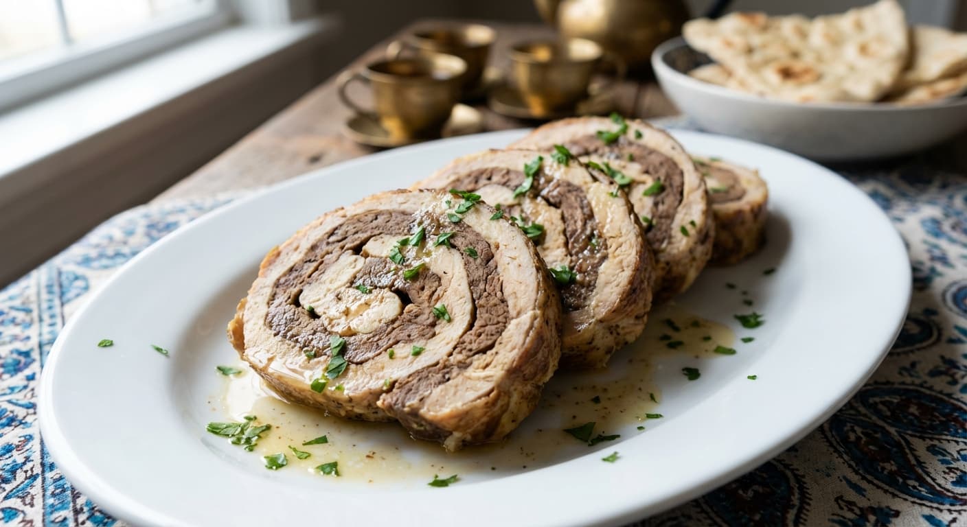 Persian Chicken and Beef Roulade — Marbled baked roulade with herbs - authentic persian recipe