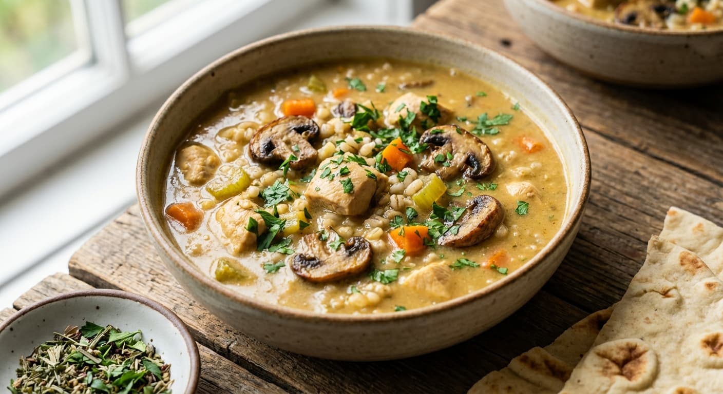 Khourak Morgh ba Jo va Gharch — Persian Chicken, Barley & Mushroom Stew - authentic persian recipe