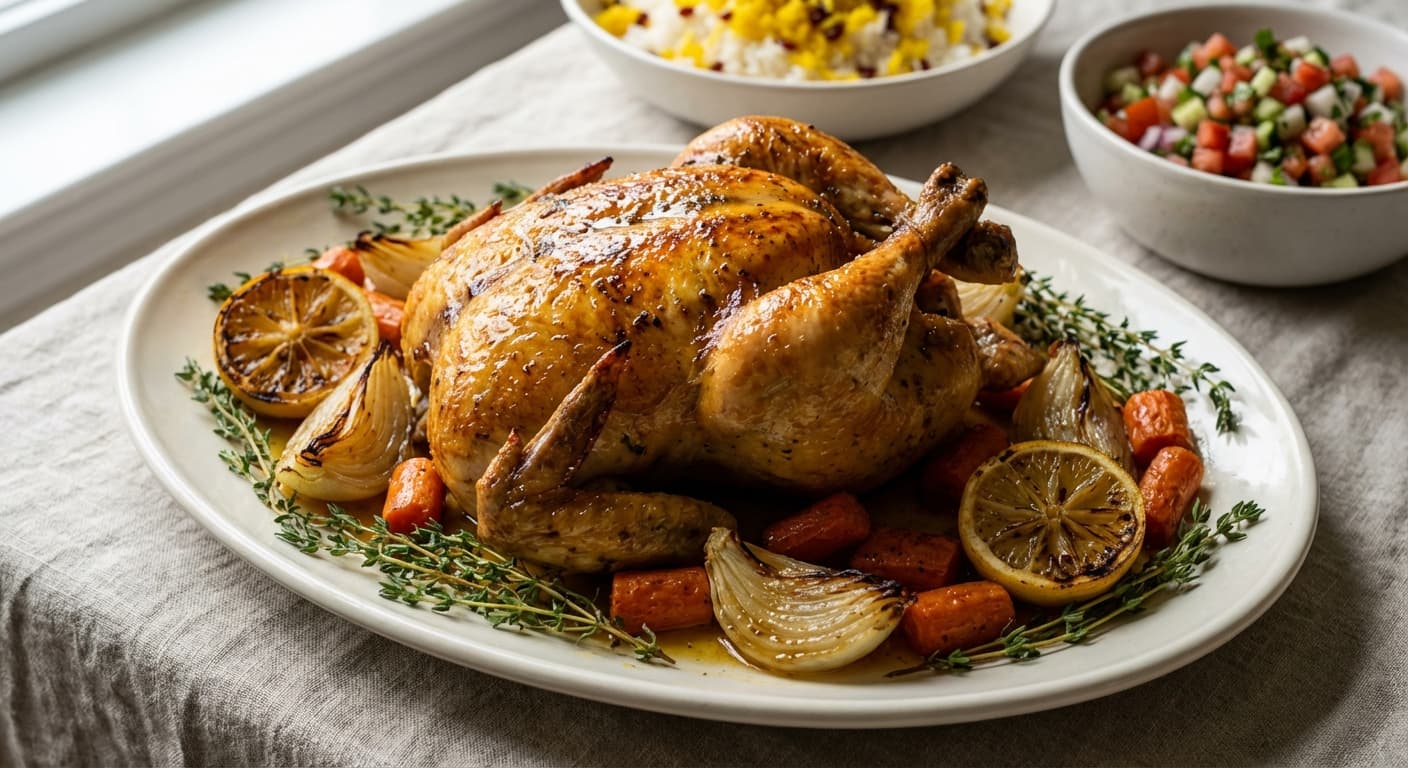 Persian Herb-Roasted Whole Chicken — Citrus-garlic roast with rosemary and thyme - authentic persian recipe