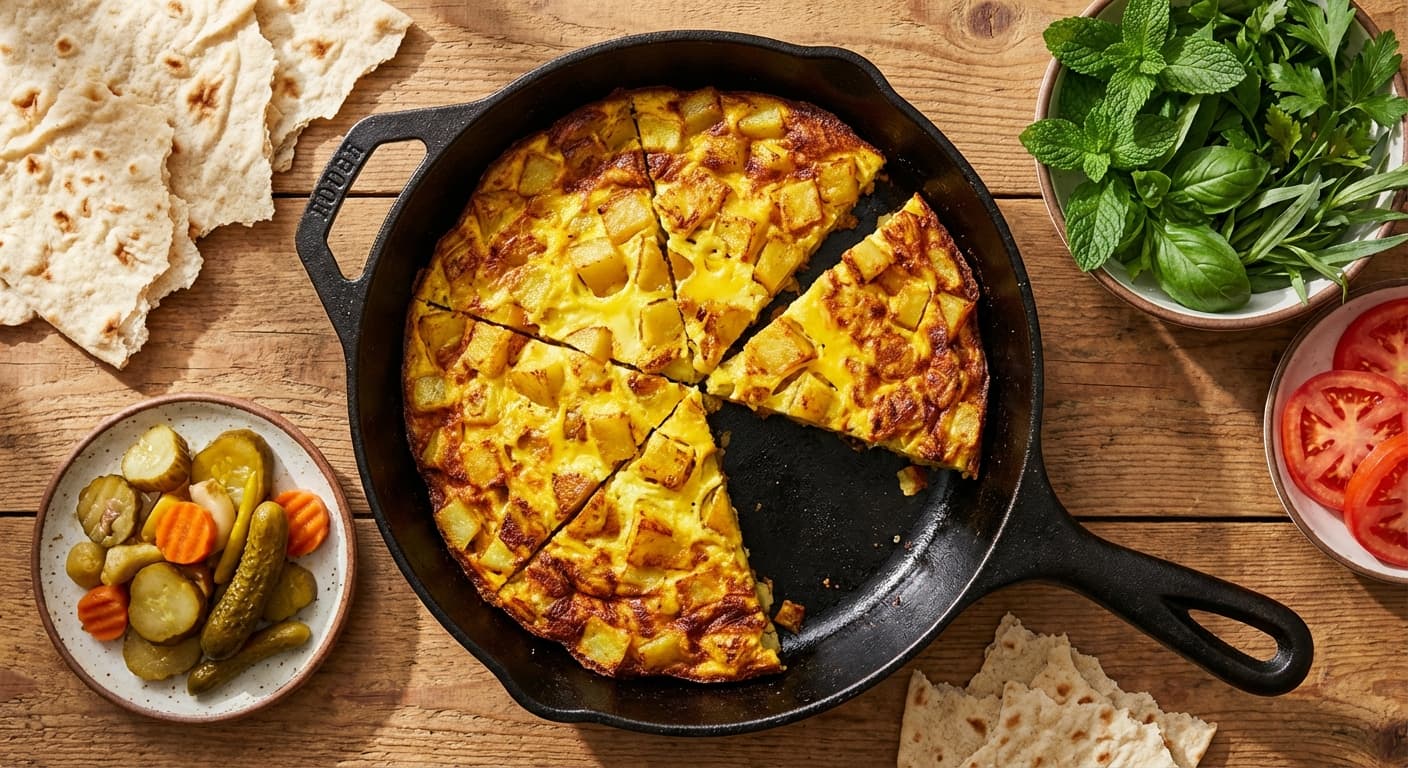 Persian Potato Omelet — Rustic skillet omelet with golden potatoes - authentic persian recipe