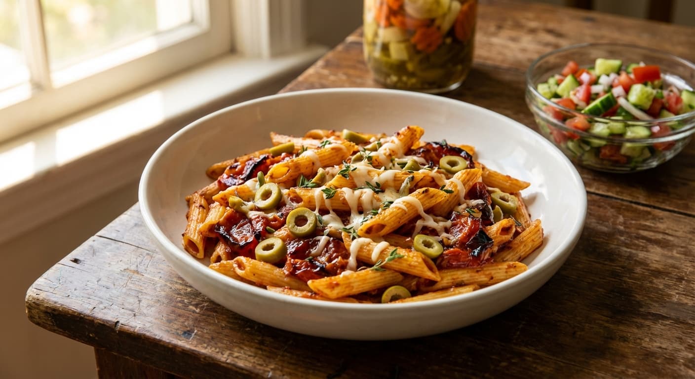 Persian-Style Tomato Pasta — Roasted tomato, thyme, and olive pasta with mozzarella - authentic persian recipe