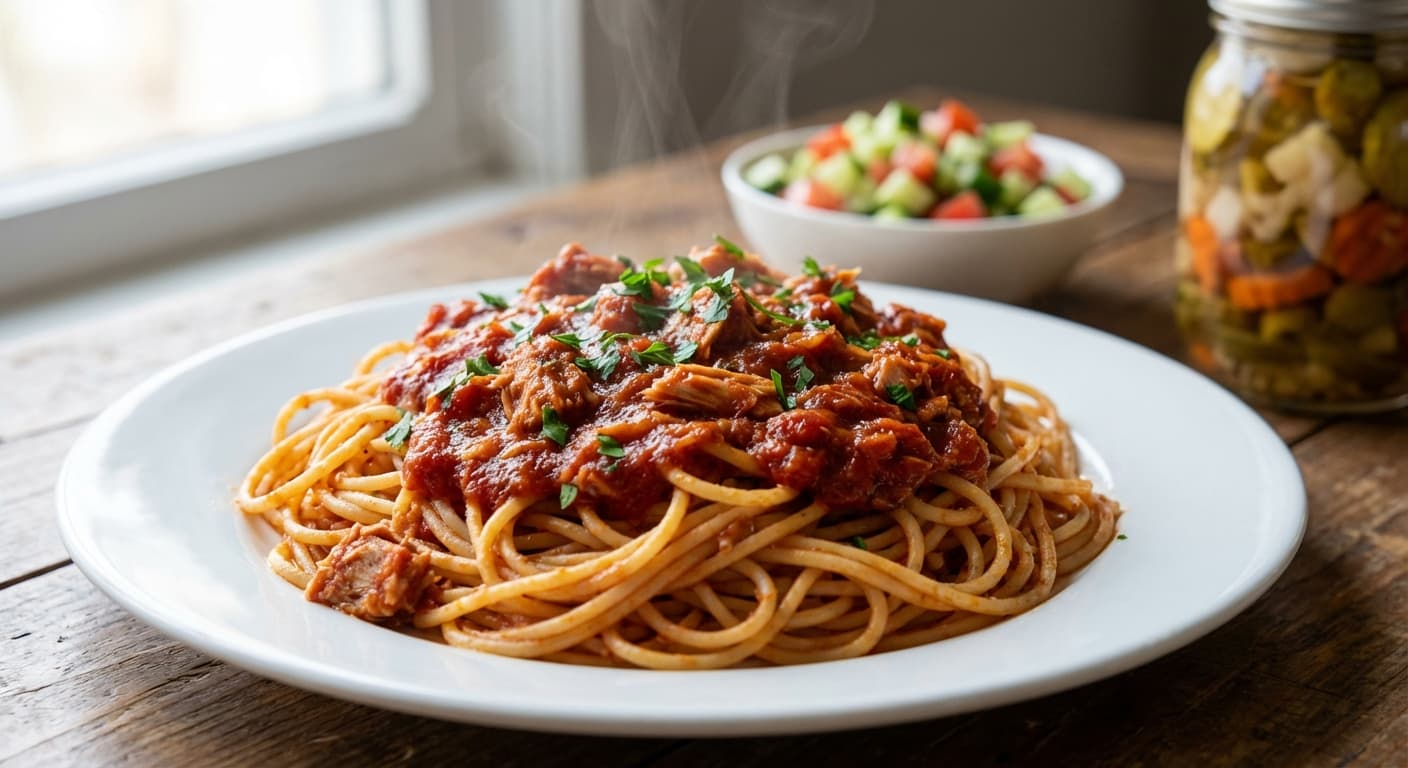 Persian-Style Tuna Pasta — Steamed, herb-scented makaroni with tomato-tuna sauce - authentic persian recipe