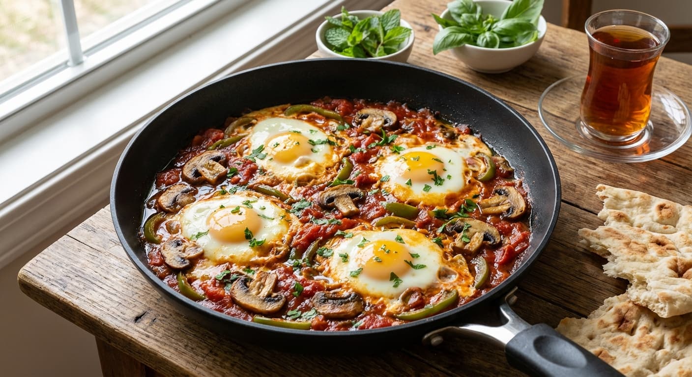 Persian Tomato & Mushroom Omelette — Rustic Iranian breakfast omelet with tomatoes and mushrooms - authentic persian recipe
