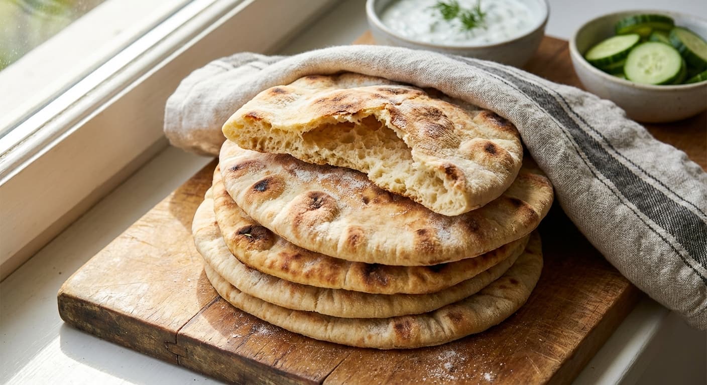 Pita Bread — Greek Soft Pocket Flatbread - authentic greek recipe