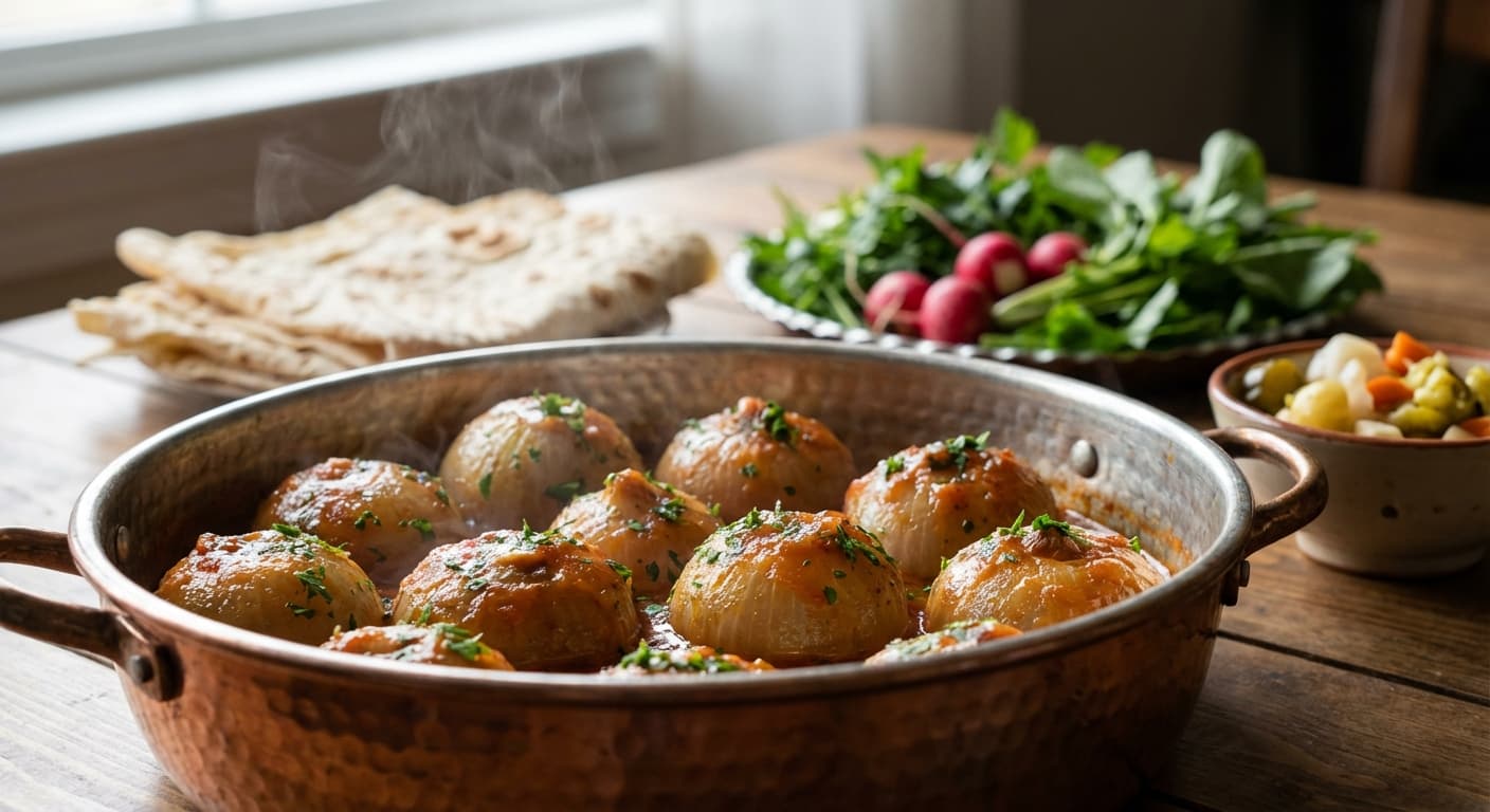 Piyaz Shekam Por — Persian Stuffed Onions in Tomato-Lemon Sauce - authentic persian recipe