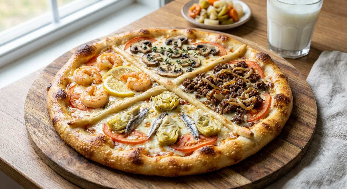 Pizza Chahar Fasl — Persian Four Seasons Pizza with Seafood, Beef, and Herbs - authentic persian recipe