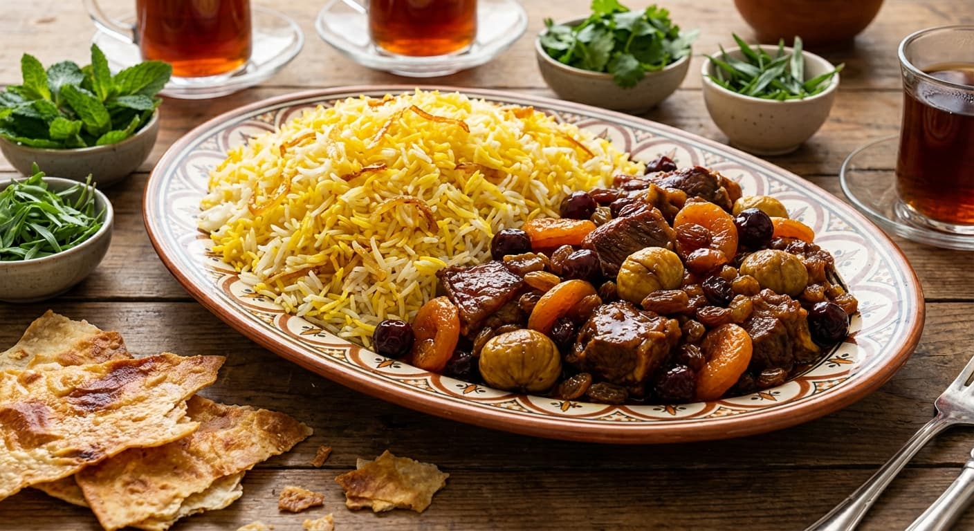 Plov with Chestnuts — Azerbaijani saffron rice with lamb, chestnuts, and dried fruit - authentic azerbaijani recipe