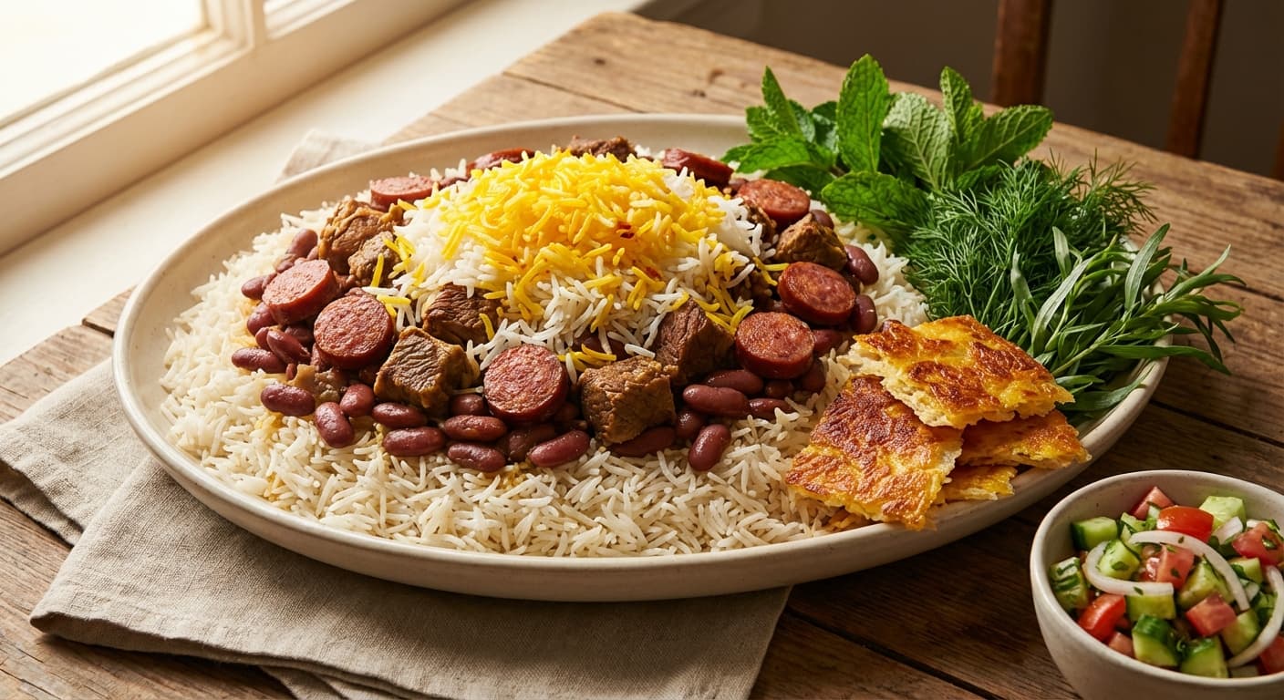 Polo Loobia Ghermez — Persian Red Bean and Lamb Rice - authentic persian recipe