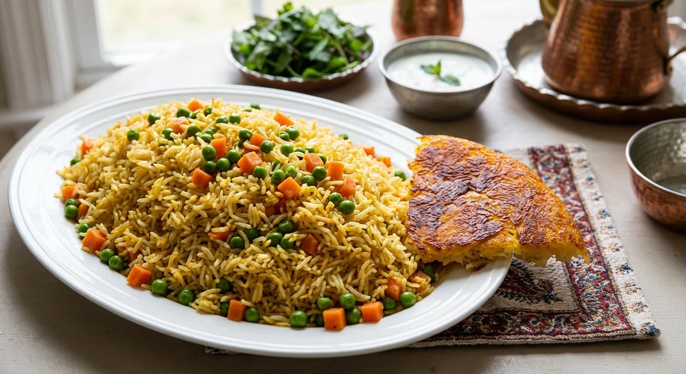 Polo Nokhod Farangi — Persian Green Pea Rice with Warm Spices - authentic persian recipe