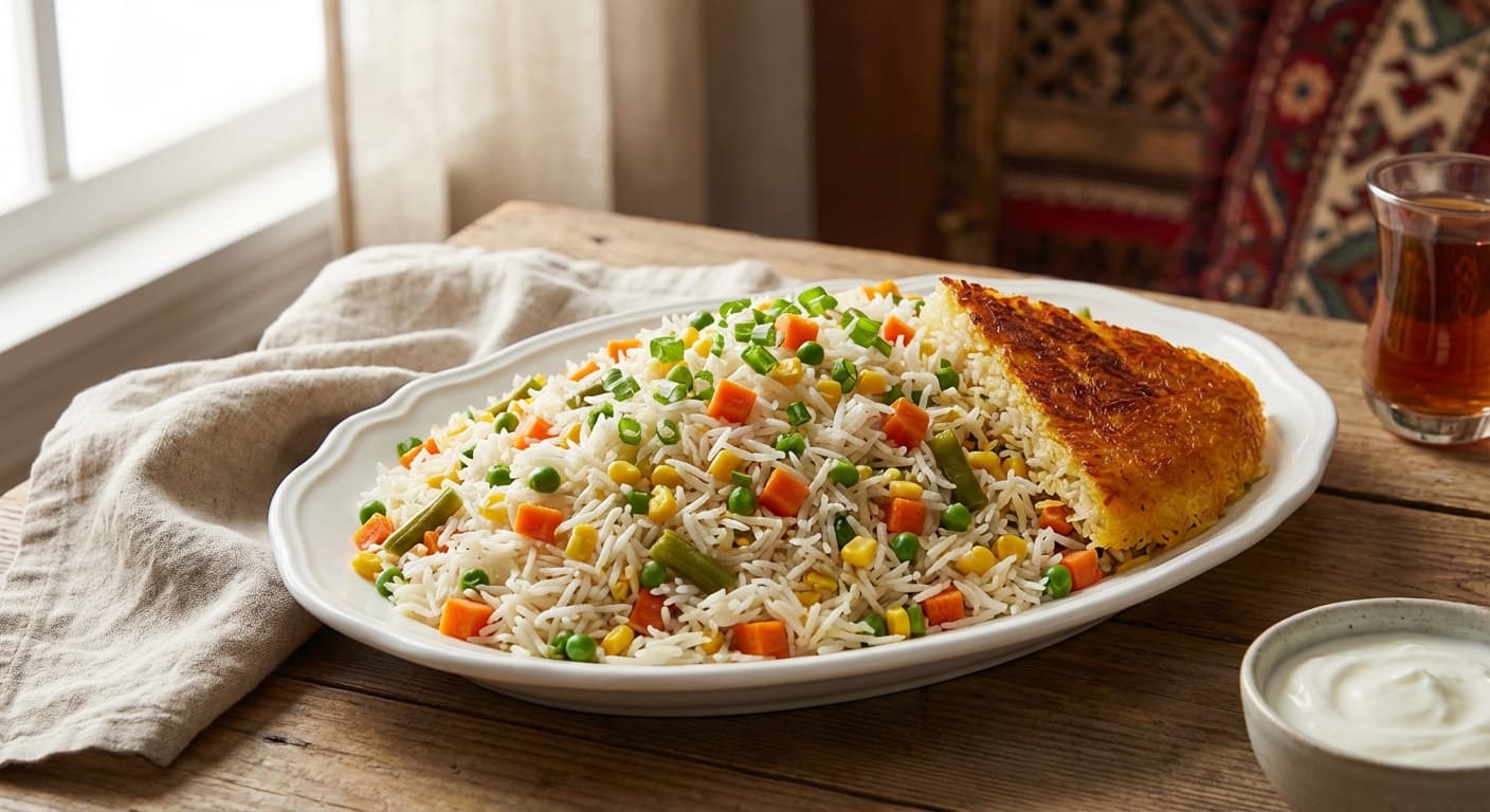 Polo Sabzijat — Persian-Style Vegetable Pilaf with Ginger and Soy - authentic persian recipe