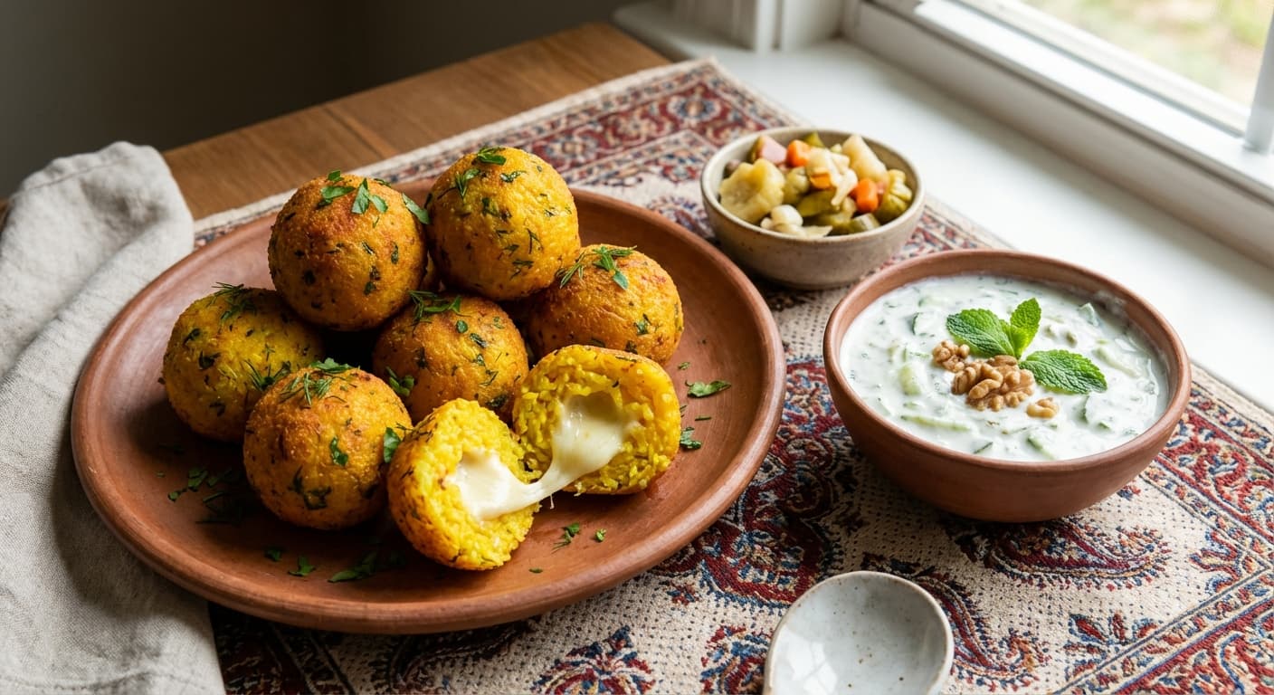 Polo Tupi — Crispy Saffron Herb Rice Balls with Molten Cheese - authentic persian recipe