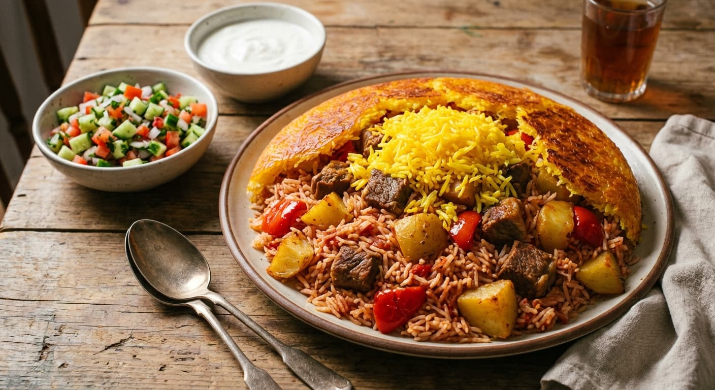 Polow - e Estanbuli - Persian Tomato Rice with Mutton - authentic persian recipe