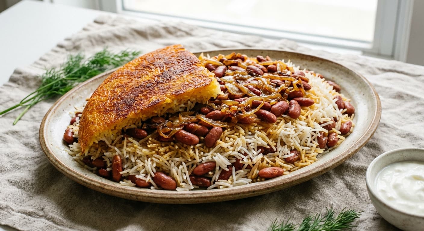 Polow-e Loobia Ghermez — Persian Red Bean Rice - authentic persian recipe