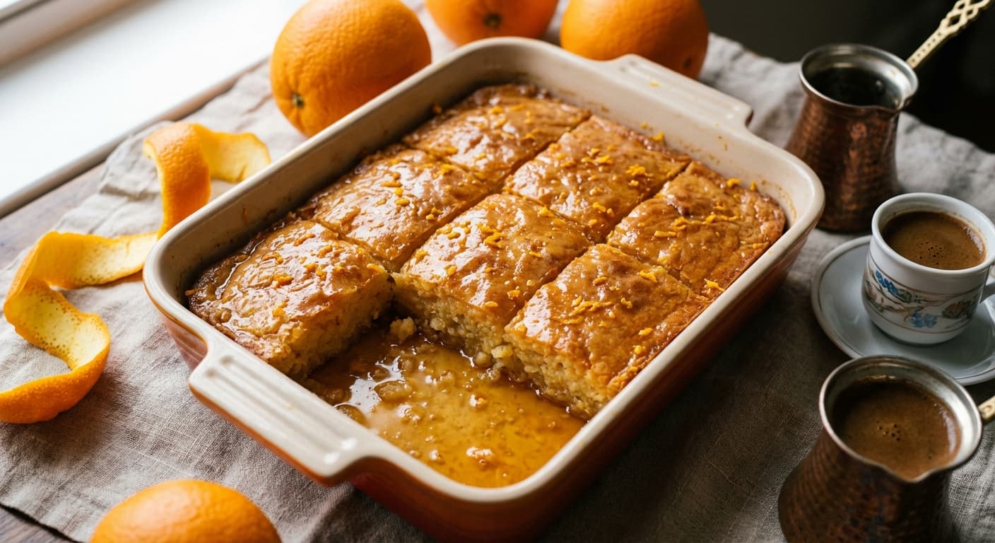 Portokalopita — Greek Orange Phyllo Cake Soaked in Citrus Syrup - authentic greek recipe