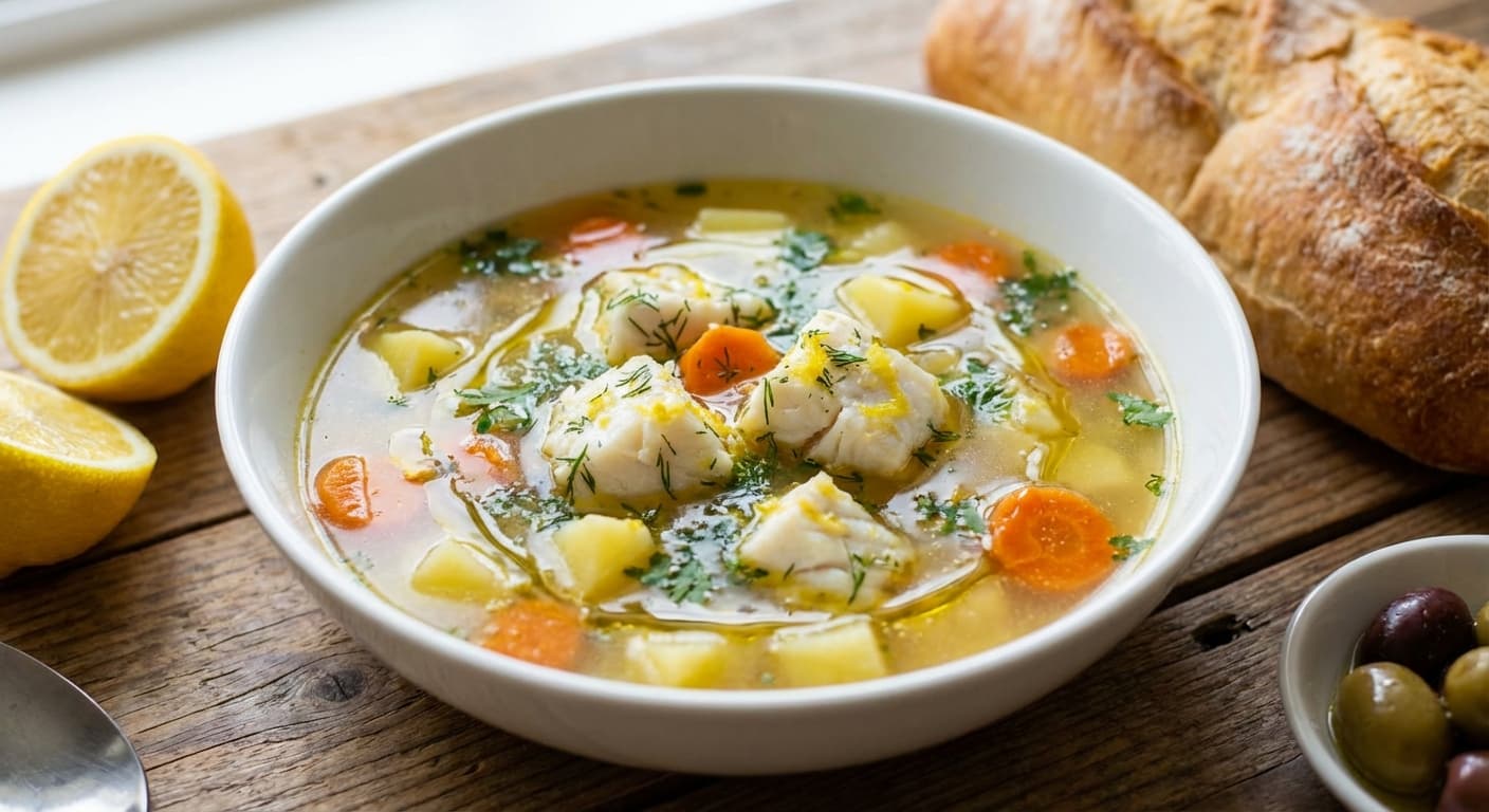 Psarosoupa — Greek Fisherman’s Fish Soup with Lemon - authentic greek recipe