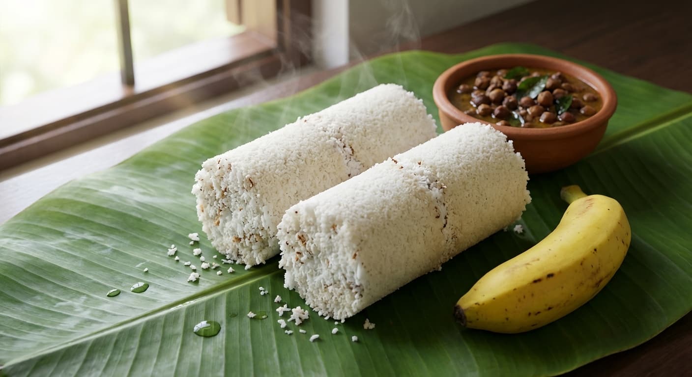Puttu — Steamed rice flour cylinders layered with coconut - authentic indian recipe