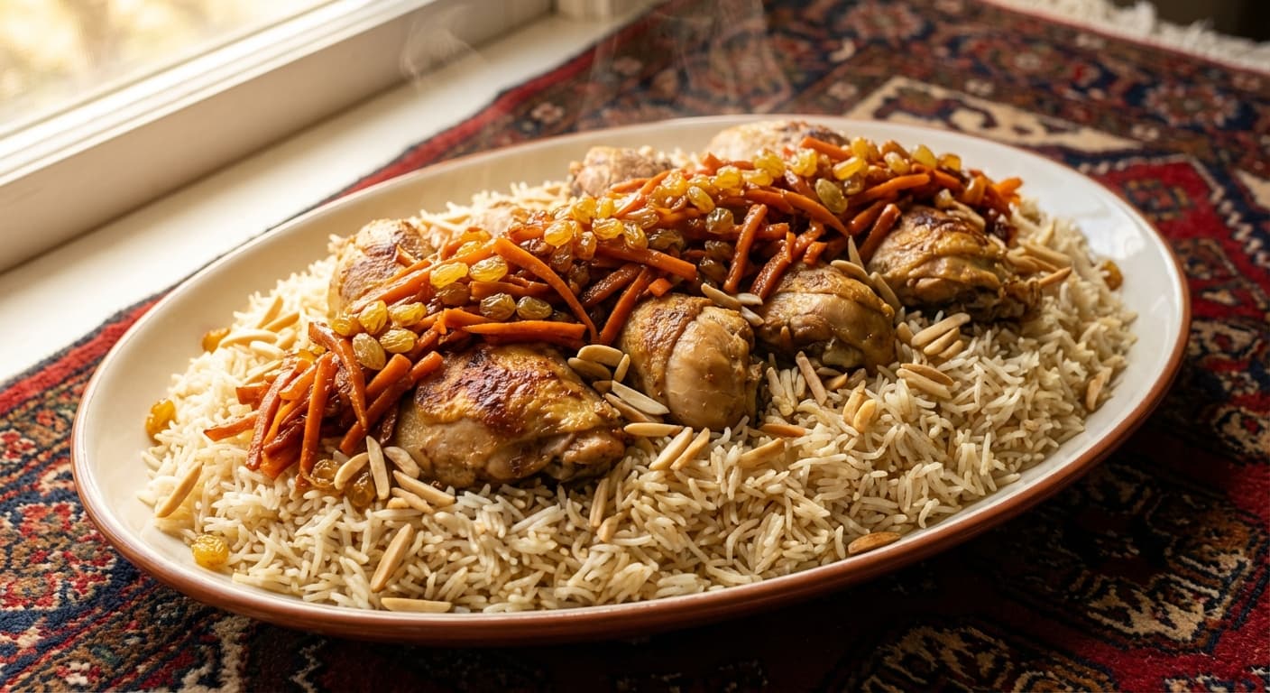 Qabili Morgh — Afghan Chicken and Carrot Rice with Raisins - authentic afghan recipe