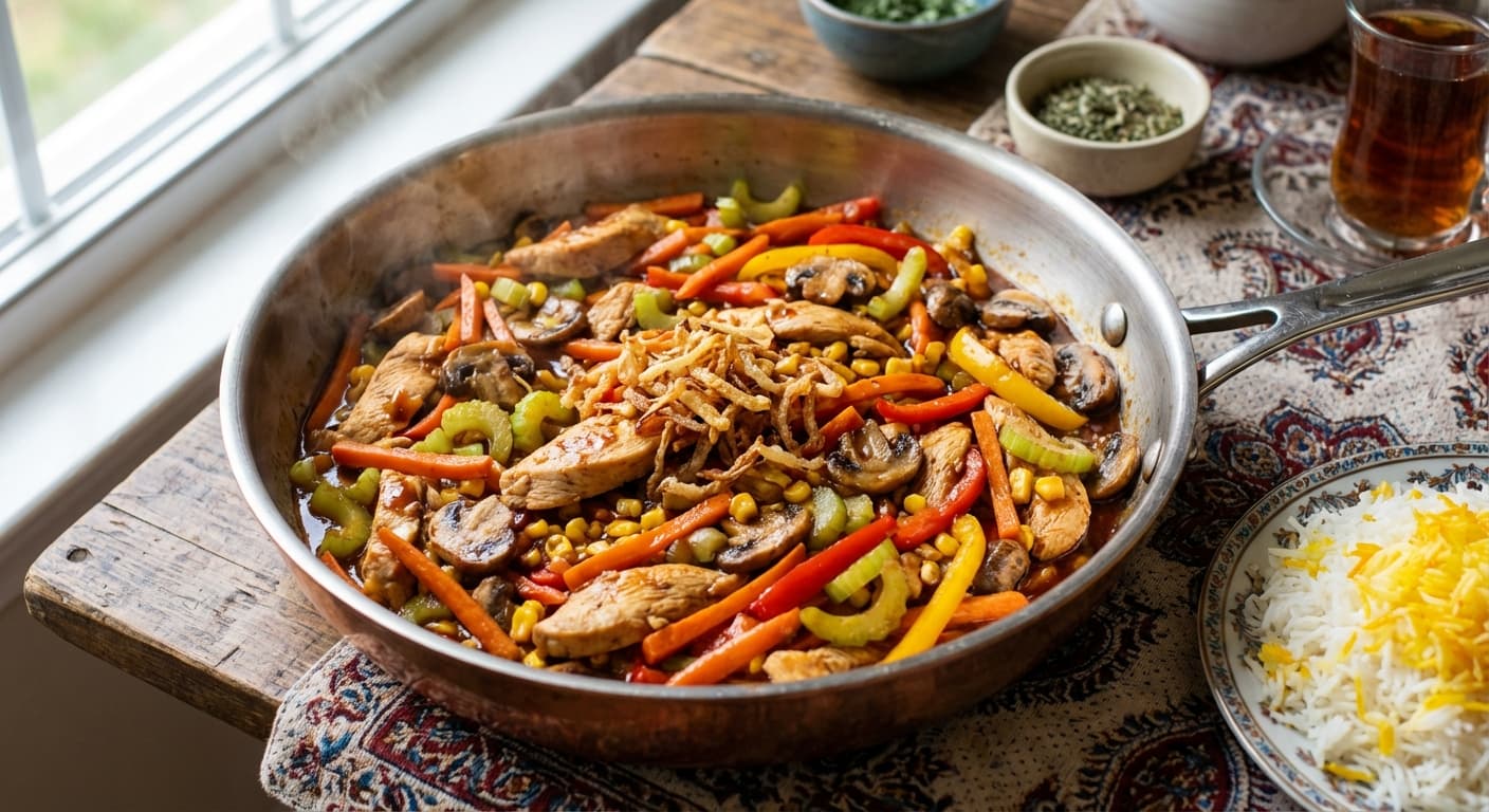 Rangin Kaman Stew — Persian Rainbow Chicken & Vegetable Sauté - authentic persian recipe