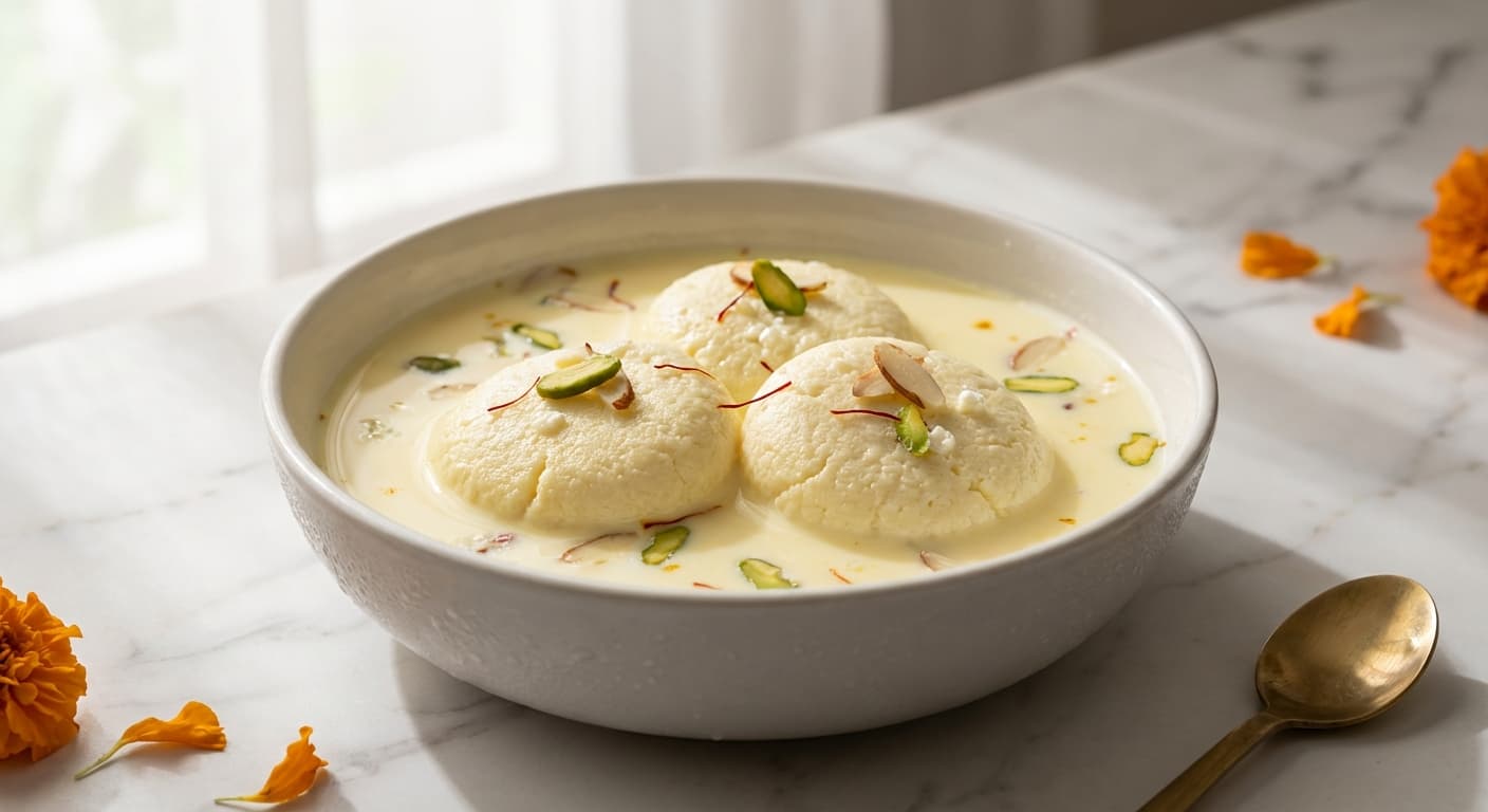 Rasmalai — Indian Soft Cheese Patties in Saffron Milk - authentic indian recipe