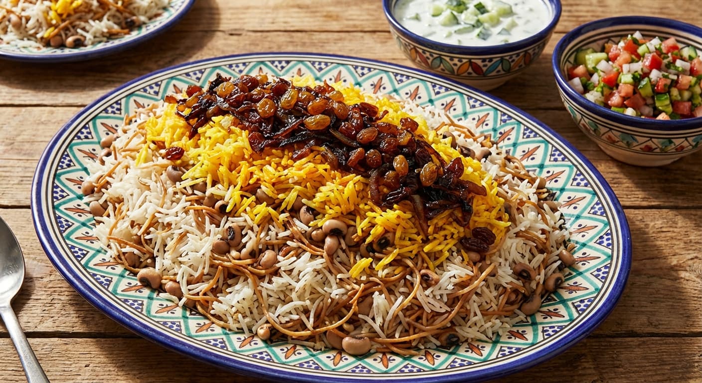 Reshteh Polo ba Lobia Cheshm - Bolboli ( ) - | Persian Noodle Rice with Black - Eyed Peas - authentic persian recipe
